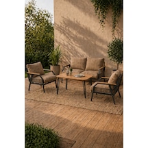 Daisy Antrasit 2+1+1 Masalı Kahverengi Bahçe Balkon Takımı Makrome Örgülü Fermuarlı Metal Kanepe Seti Kahverengi
