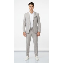 Pike Kumaş Jogger Pantolonlu Erkek Takım Elbise Torba Cepli Tek Düğme Slim Fit Kombin Gri