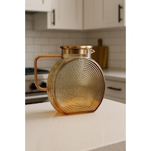 Borosilikat Cam Amber Salyangoz Desenli Sürahi 2500 Ml Buzdolabı Kapağına Uygun Altın
