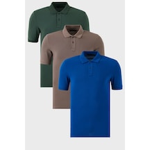 Buratti Pamuklu Regular Fit Düğmeli 3'Lü Paket Erkek Polo Yaka T Shirt 5902739S3 Nefti-Vizon-Saks