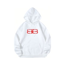 Startmore Beyaz Unisex Erkek/kadın Bb Renkli Özel Baskılı Oversize Kapüşonlu