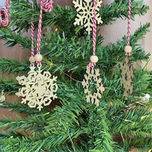 Büro Ev Partisi İçin 6parça Pilli Peri Led Kırmızı Beyaz İp Kar Tane Ahşap Yılbaşı Ağaç Süsü