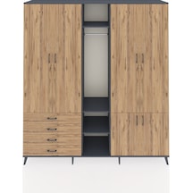 Hyperion Dolap 14 Raflı 4 Çekmeceli Tek Askılı 220x44x243 Antrasit-çam/çam Atlas Çam/atlas Çam