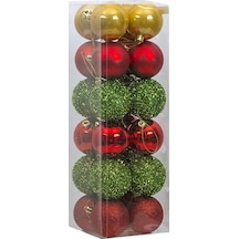 Asılabilir Yılbaşı Yeniyıl Ağacı Süsü 6cm Top Karışık-2 24 Lü Christmas Tree Ornaments Yeni Yıl Süsleri