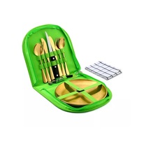 Tcherchi 10 Parça Kamp Sofra Seti Piknik Çatal Bıçak Takımı Yeşil Çanta Altın Renk Set