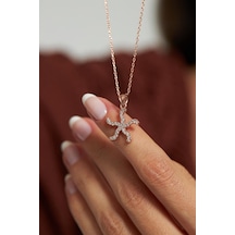 Roza Silver Zirkon Taşlı Rose Deniz Yıldızı Gümüş Kolye Rn10089