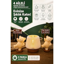 Mutfak Ve Kahve Köşesi Dekorasyon Seti - Işıklı Mini Lamba Ve Mottolu Ayıcık Biblo Figürleri .