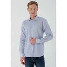 Morven Erkek Mavi B.gabardin Pamuk Desenli Slim Fit Gömlek Mavi