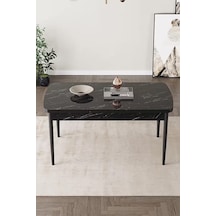 Loft Siyah Mermer 80x132 Açılabilir Mdf Masa Yemek Odası Takımı, Mutfak Takımı 4 Adet Sandalye Siyah