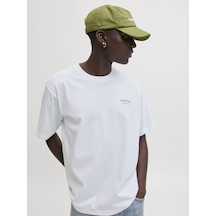 Jack & Jones Jack Jones Yazı Desenli Erkek Yuvarlak Yaka Tişört 12287990 Beyaz