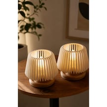 Dekoratif Led Tealight Mumluk Masaüstü Aydınlatma 2 Adet Bej - 881986858