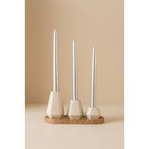 Giselle Trio Silver Candle & Cream Geometric Set Açık Bej
