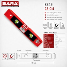 Sara S649 Mıknatıslı Mini Su Terazisi 23 Cm, 2 Kapsüllü, 45 Ve 90 Ölçüm