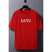Unisex Man Baskılı T-shirt Kırmızı