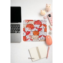 Kedi Desenli Mouse Pad, 23x19 Cm, Kaymaz Taban, Ev, Ofis Ve Oyun İçin Rahat Ve Yumuşak Mousepad