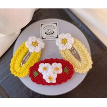 Papatya Çiçek Parlak Sarı,kırmızı,açık Sarı 3 Lü Çıtçıt Toka Set Çok Renkli