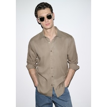 Mavi - Kahverengi Tencel Gömlek 0210818-83866 Kahverengi