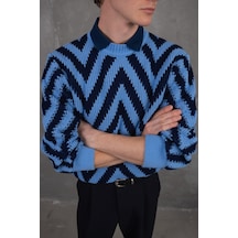 Erkek Oversize Kalın Örgü Vintage Kazak Lacivert