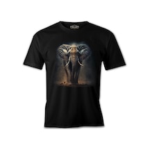 Elephant Walking İn The Dust Siyah Erkek Tshirt 001