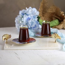Akayev Mermer Beyaz 30x20 Cm Altın Ginkgo Sunum Tabağı Çok Renkli