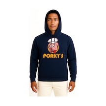 Bahriyeli Collection Kapüşonlu Porky's Lechon Barbecue Domuz Göğüs Tasarımlı Unisex Sweatshirt Lacivert