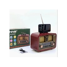 Ns-6650 Büyük Boy Telefon Tutma Aparatlı Retro Ahşap Tasarım Bluetooth Hoparlörlü Radyo Fm/am-440