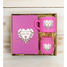 Bk Gift Kişiye Özel İsimli Dtf Anne Temalı Pembe Defter & Kahve Fincanı & Mum Hediye Seti-5, Anneye Hediye, Anneler Günü Hediyesi Kobitmeyencom30805 B