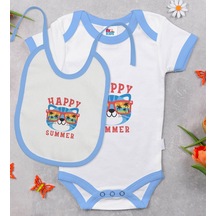 Bk Kids Happy Summer Tasarımlı Mavi Bebek Body Zıbın Ve Mama Önlü Çok Renkli