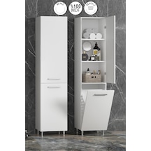 35x167 Cm Beyaz Mdf Sepetli Ayaklı Banyo Boy Dolabı