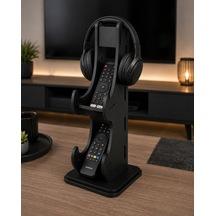Ahşap Tv Kumandası Ve Kulaklık Standı Siyah 2 Kumandalık Düzenleyici 14,5x27 Cm 3 Mm Mdf 14.5x27