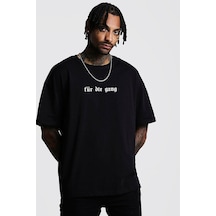Unisex Örme Für Die Gang Basklı Siyah %100 Pamuk T-shirt. Siyah
