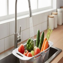 Sürgülü Pratik Ayarlanabilir Lavabo Süzgeci, Ayarlı Süzgeç, Meyve Sebze Salata Yıkama Süzgeci Gri Pl Diğer