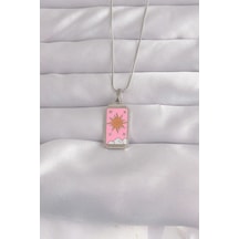 Mey İthalat 316l Çelik Gümüş Renk Pembe Mineli Güneş Model Tarot Kolye Çok renkli
