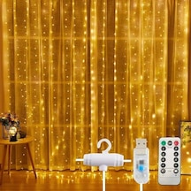 3x3 Metre Perde Led Işık, 300 Ledli 10 Sarkıtlı Dekoratif Peri Led, Uzaktan Kumandalı Ve 8 Fonk Standart
