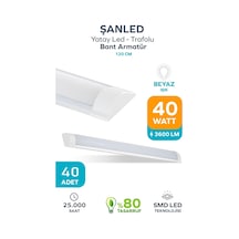 120 Cm 40 Watt Yatay Led Bant Armatür-trafolu Beyaz Işık-1-2-4-5-8-10-20-40 Adettir Beyaz- 40 Adet Diğer