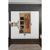 Lüks Aynalı Portmanto Askılı Vestiyer %100 Mdf Çok Raflı Ayakkabılık V05 Beyaz - Karına
