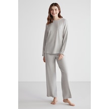 U.s Polo Assn. 16954 Kadın Gri Melanj Yuvarlak Yaka Uzun Kollu Pijama Takımı -grimelanj Gri Melanj