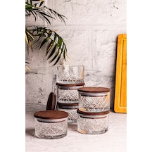 Snippy Milla 6'lı Ahşap Vakumlu Kapaklı Cam Kahvaltılık Ahşap - Şeffaf