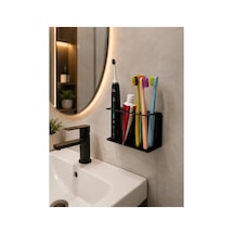 Dekoratif Metal Diş Fırçalık Duvara Monte Diş Macunu Organizeri Banyo Ve Lavabo Düzenleyici Siyah Fırçalık