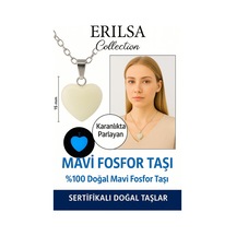 Erilsa Sertifikalı Kalp Model Mini Mavi Fosfor Kolye Parlayan  V Çok Renkli