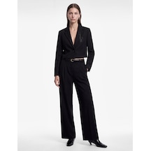 Koton Broşlu Geniş Yaka Uzun Kollu Crop Blazer Ceket Siyah 7wak50049uw