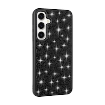 Galaxy Uyumlu S24 Kılıf Simli Pırlanta Taşlı Kamera Yükseltili Silikon Pazarplus Siyah