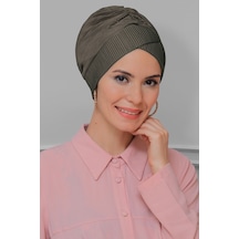 Hürrem Bone Vizon Pratik Hazır Geçmeli Tesettür Bone Fukuro Piliseli Çapraz B Vizon