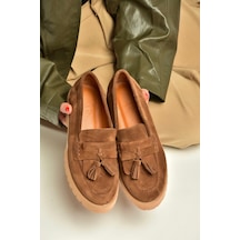 Fox Shoes Z944014461 Taba Süet Kalın Tabanlı Püsküllü Loafer Ayakkabı