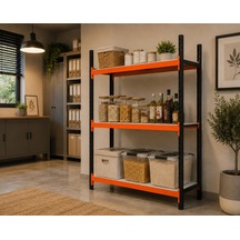 3 Katlı Tekli Midi Rack - Ekonomik Depo, Arşiv, Kiler Rafı Siyah-turuncu-35x180 Cm-150 Cm Çok Renkli