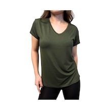 Thiff Gymwear Kadın Kısa Kollu V Yaka Basic Tişört T-shirt Haki