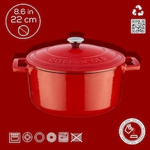 Metal Döküm Yuvarlak Tencere, 22 Cm, Kırmızı