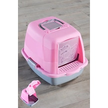 Kapalı Kedi Tuvaleti Kedi Figürlü Pembe