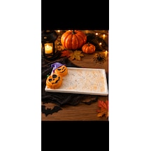 Halloween Temalı Tabak Sunumluk Beyaz - Turuncu