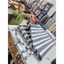 Devrim Olivya Tekstil Gri-beyaz Çizgili Özel Dikim Lüks Halkalı Branda Balkon Perdesi Gri - Beyaz